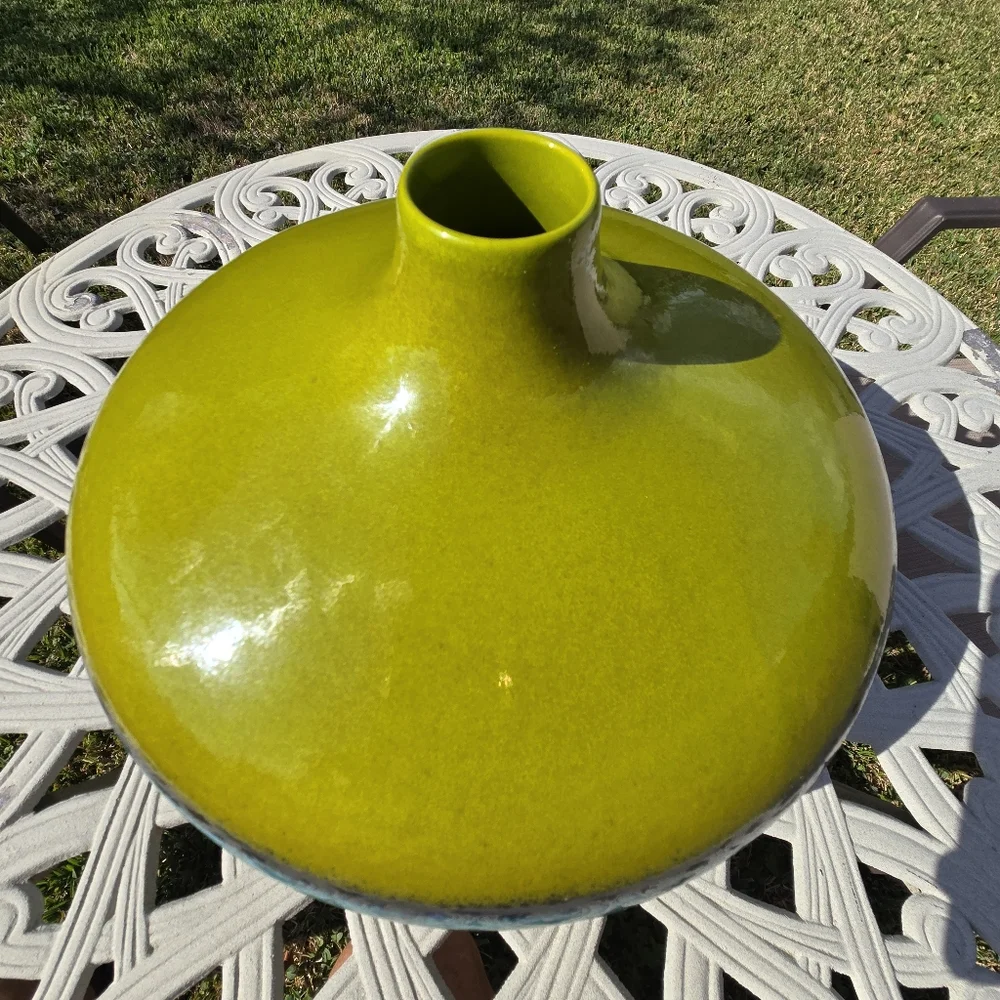 Crate & Barrel Green Blue Wide Vase 13